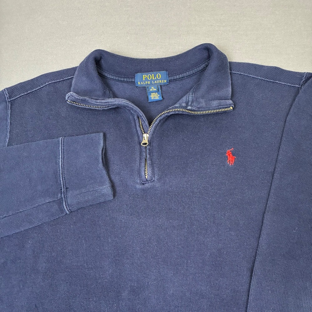Polo Ralph Lauren Men's Navy Blue 1/4 Zip Sweater Red Pony Size Medium